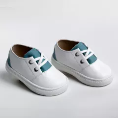 Sneakers περπατήματος δερμάτινα λευκά-μέντα A2225A | Βαπτιστικά Παπουτσάκια στο Vaptisi-online.gr