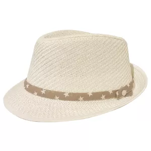 Ψάθινο Καπέλο Καβουράκι Λευκό Star | Καπέλα & Φουλάρια στο Vaptisi-online.gr