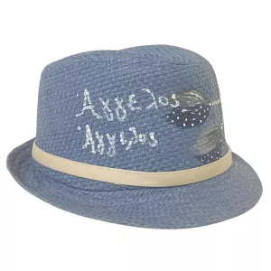 Ψάθινο Καπέλο Καβουράκι Μπλε Ζωγραφισμένο | Καπέλα & Φουλάρια στο Vaptisi-online.gr