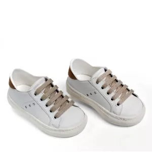 Sneaker Περπατήματος Everkid  Λευκό-Καφέ A425E | Βαπτιστικά Παπουτσάκια στο Vaptisi-online.gr
