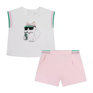 Σετ Karl Lagerfeld Λευκό-Ροζ  Cat Z30122-N34 | Φόρμες & Σετάκια στο Vaptisi-online.gr