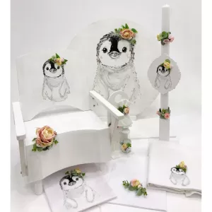 Σετ Βάπτισης Flower Penguin Έλενα Μανάκου K20-003 | Σετ Κουτιά-Βαλίτσες-Λαμπάδες στο Vaptisi-online.gr