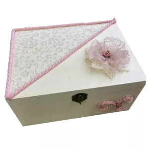 Χειροποίητο ξύλινο κουτί για μαρτυρικά ροζ λουλούδι | Μαρτυρικά & Κουτί Μαρτυρικών  στο Vaptisi-online.gr