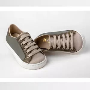 Sneaker περπατήματος δετό λαδί  Everkid A333B | Βαπτιστικά Παπουτσάκια στο Vaptisi-online.gr
