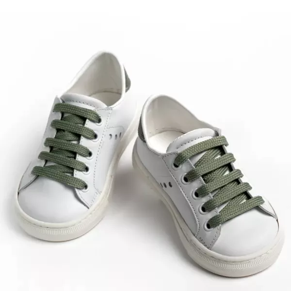 Sneaker Περπατήματος Everkid  Λευκό- Λαδί A425B | Βαπτιστικά Παπουτσάκια στο Vaptisi-online.gr