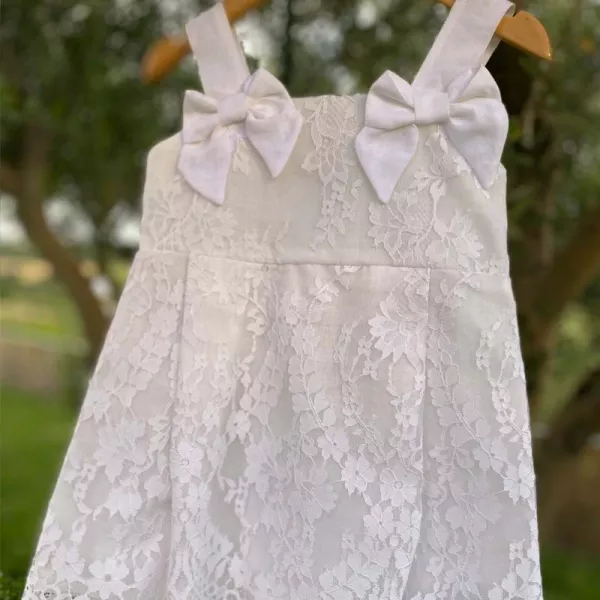 Βαπτιστικό Φόρεμα Dreamwish δαντέλα λινή τιράντα | Βαπτιστικά Φορέματα στο Vaptisi-online.gr