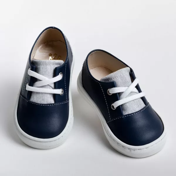 Sneakers περπατήματος δερμάτινα μπλε-γκρι A2225M | Βαπτιστικά Παπουτσάκια στο Vaptisi-online.gr