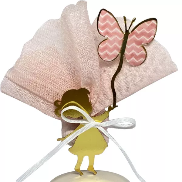 Μπομπονιέρα Βάπτισης Ροζ Butterfly-girl σε βότσαλο 1 τμχ | Μπομπονιέρα - Διακόσμηση στο Vaptisi-online.gr